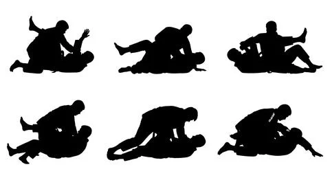 Jujitsu Ground Grappling Position Silhouettes Stock Illustration