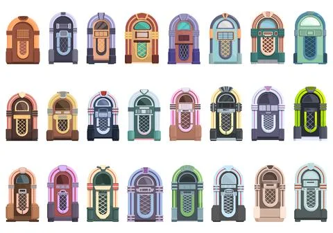 Jukebox icons set cartoon vector. Dance machine Illustrazione stock