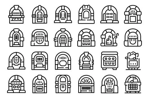 Jukebox icons set outline vector. Machine dance Stock Illustration