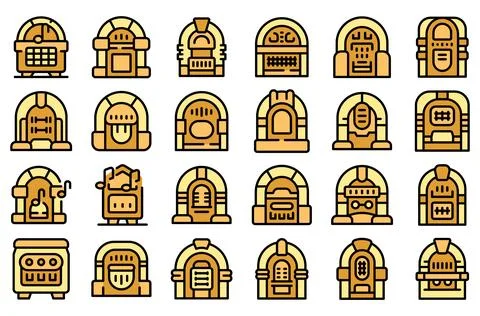 Jukebox icons set vector color line Illustrazione stock