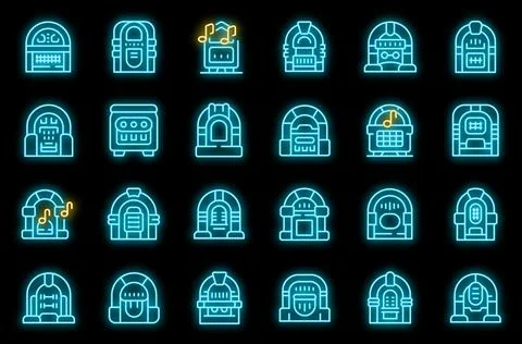 Jukebox icons set vector neon Illustrazione stock