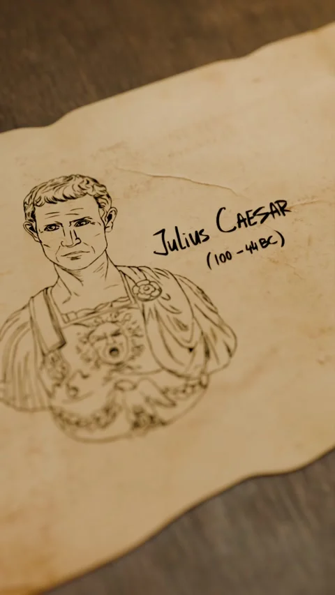 Julius Caesar Portrait On Old Paper Animation in 4K Vertical Footage Stock Footage 340879818
