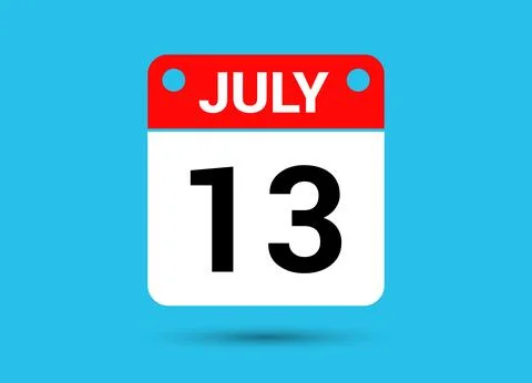 July 13 Calendar Date Flat Icon Day 13 Vector Illustration Stock Illustration