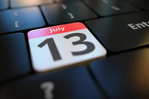 July 13 date on a keyboard key, 3d rendering イラスト素材