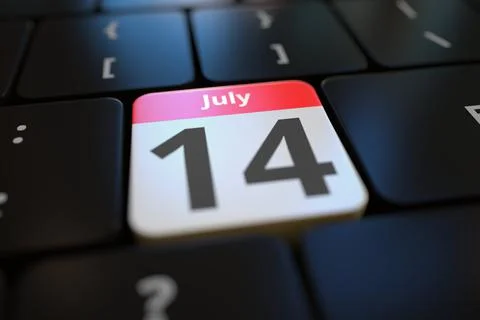July 14 date on a keyboard key, conceptual 3d rendering イラスト素材