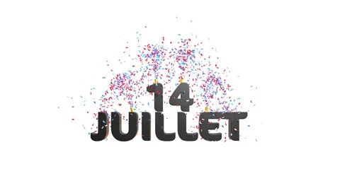 July 14 text with two confetti jets for the French national holiday - 3D re.. Video stock 312099809