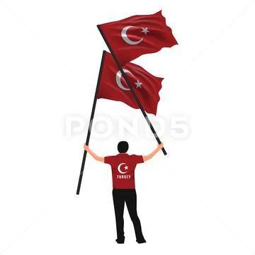July 15, Democracy and National Unity Day vector drawing. Man holding two:  Graphic #89123929