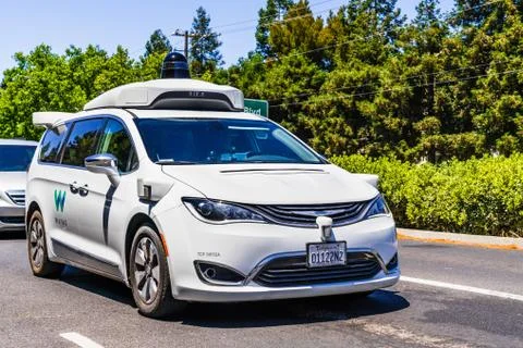 July 2, 2019 Mountain View / CA / USA - Waymo self driving car performing tes Stock Photos
