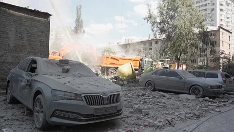July 2, 2026. The aftermath of the Russian missile attack on Kyiv Stock Footage 338154910