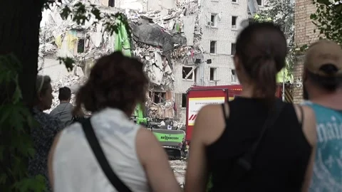 July 2, 2026. The aftermath of the Russian missile attack on Kyiv Stock Footage 338154912