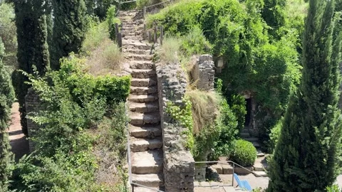 July 2, 2026 - Girona, Spain - Stairs leading to medieval defensive towers Stock Footage 338149042