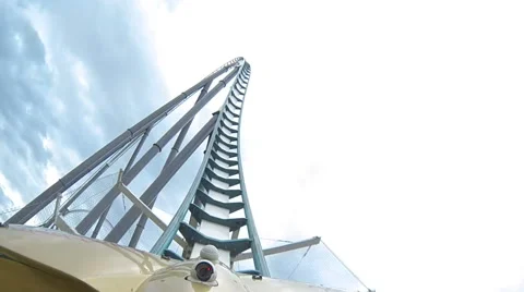 July 2014 - Spain, Salou: Roller Coaster Shambhala In Port Aventura Stock Footage