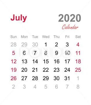 July 2020 calendar - monthly calendar template - 2020 monthly calendar Stock Illustration