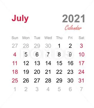 July 2021 calendar - monthly calendar template - 2021 monthly calendar Stock Illustration