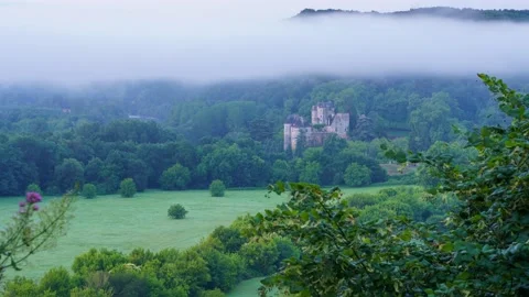 July 2022 Timelapse: Château de Fayrac near Beynac-et-Cazenac at sunrise Stock Footage 203974930