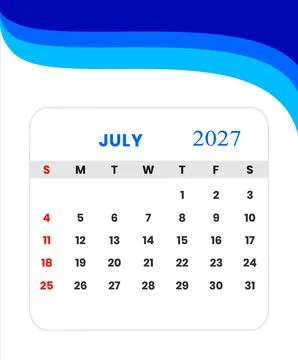July 2027 Monthly Planner Vector Design Stock Illustration