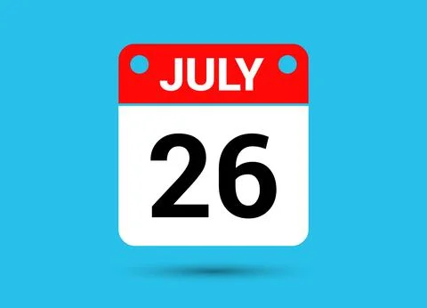 July 26 Calendar Date Flat Icon Day 26 Vector Illustration Stock Illustration
