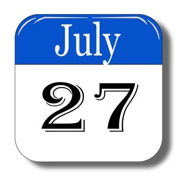 July 27 date of calendar in blue and white color look like 3d with shadow Stock Illustration