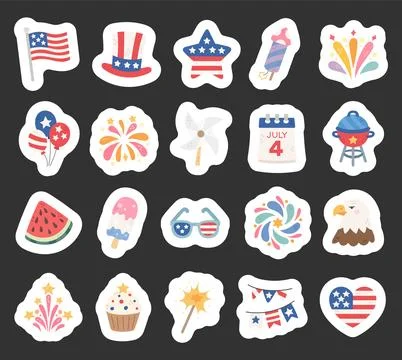 July 4 celebration set featuring flag fireworks Stock Illustration