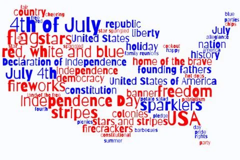 July 4 word cloud background graphic Stock Illustration