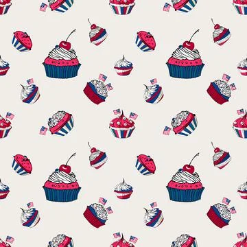 July 4th cupcakes seamless pattern Stock Illustration