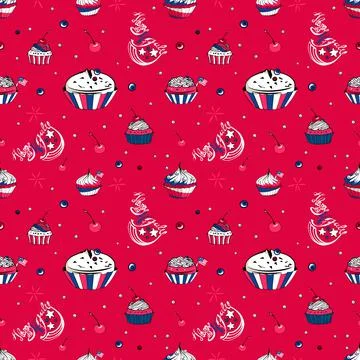 July 4th cupcakes seamless pattern Stock Illustration