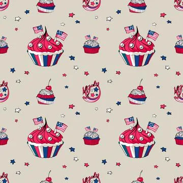 July 4th cupcakes seamless pattern Stock Illustration