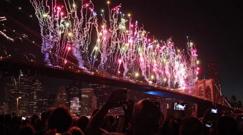 July 4th Fireworks in New York City Brooklyn Bridge Stock Footage