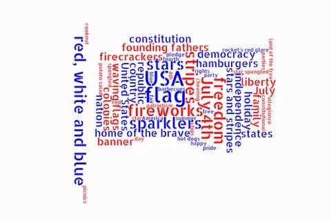 July 4th word cloud in the shape of a flag Stock Illustration