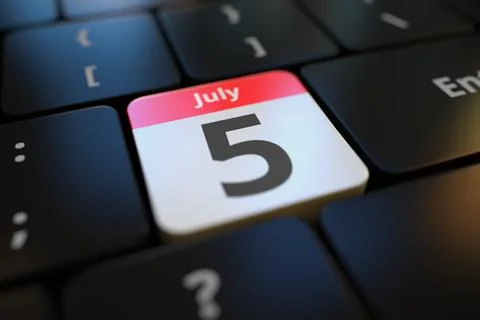 July 5 date on a keyboard key, 3d rendering Illustrazione stock