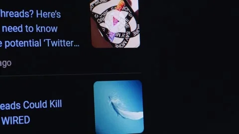 JULY 7, 2023: Searching Threads, New Instagram App, on Google, Computer Display Stock Footage 245555570