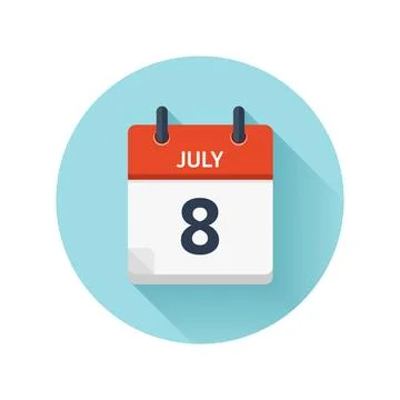 July 8. Vector flat daily calendar icon. Date and time, day, month 2018. Holiday Stock Illustration