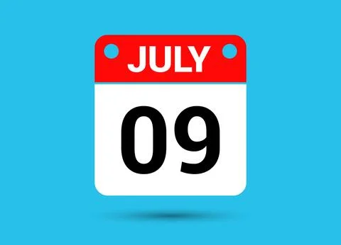 July 9 Calendar Date Flat Icon Day 9 Vector Illustration Stock Illustration