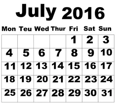 July Calendar 2016 Stock-Illustration