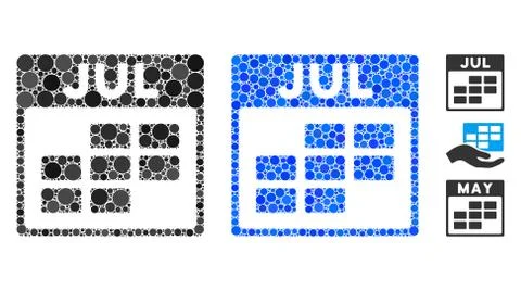 July Calendar Grid Composition Icon of Spheric Items Stock Illustration