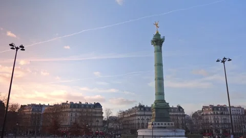 July Column on Place de la Bastille at Dusk in Paris, France Stock Footage 258649940