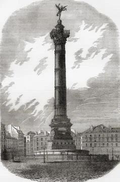The July Column, Place de la Bastille, Paris, France, seen here in the 19th cent 스톡 일러스트