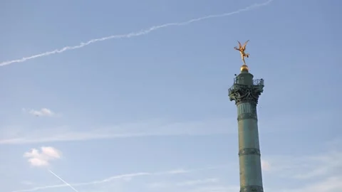 July Column Statue Against Blue Sky in Paris, France Stock Footage 258889516