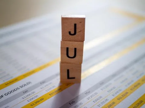 July financial data analysis overview monthly business report from aerial p.. Stock Photos