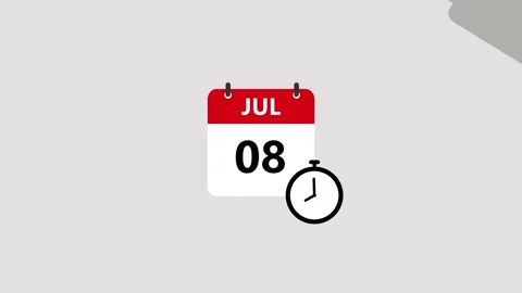 July month calendar, simple date change with clock icon animation Stock Footage 321412643