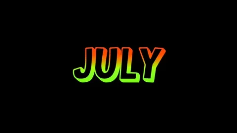 July neon text animation with glowing blue and pink gradient effect on a black Stock Footage 336475094