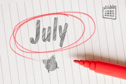 July sketch note wit a red circle Stock Photos