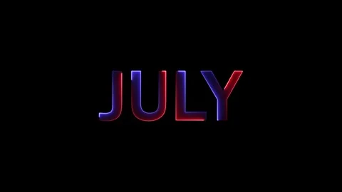 July text animation with glowing red and blue colors illuminating on black .. Stock Footage 333878238