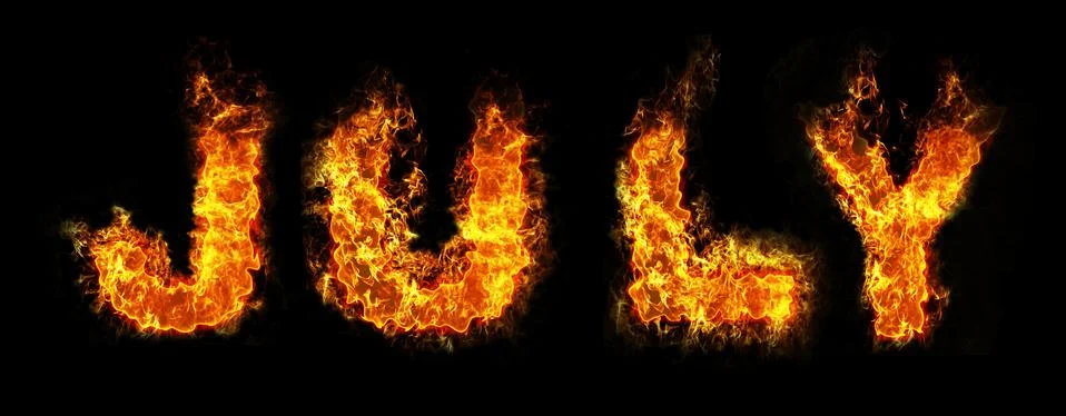 July text on fire Stock Photos