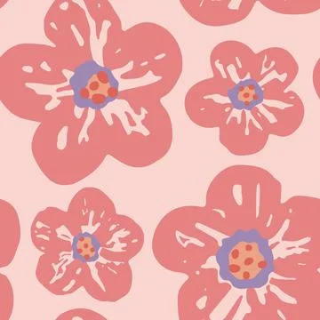 Jumbo floral vector seamless pattern. Big pink flowers on pastel background Stock Illustration