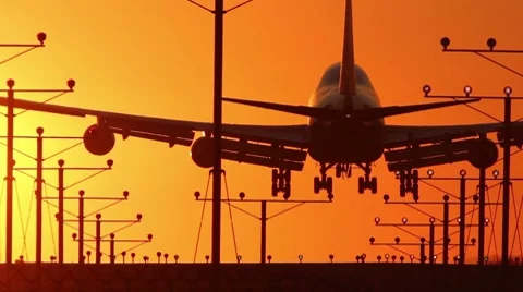 Jumbo Jet Landing Wide with Audio Stock Footage 8839119