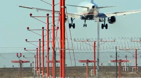 Jumbo Jet Lands Close Up Stock Footage 12422582
