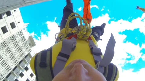 Jump from the 15th floor upside down with the coup Stock Footage 28359295