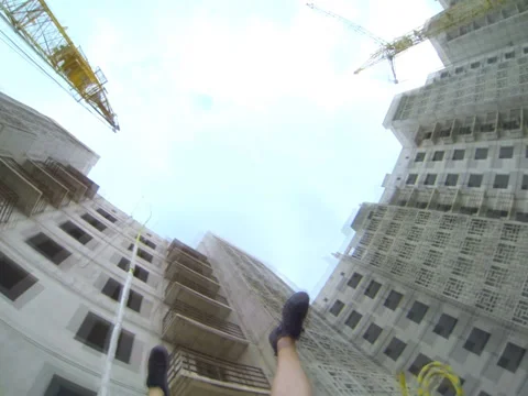 Jump backwards from the 15th floor, shot on camera GoPro Stock Footage 28349410