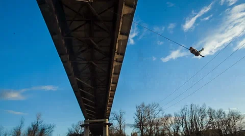Jump bridge  against the blue sky with clouds Stock Footage 46985160